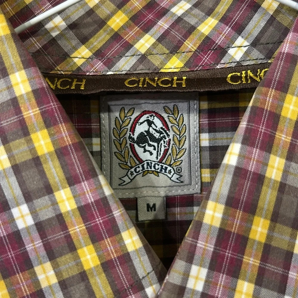 Cinch Western Cotton Plaid Button Down Short Sleeve Shirt Men’s Size Medium - Picture 3 of 7